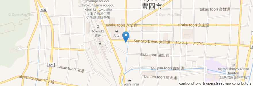 Mapa de ubicacion de お好み焼 翁 大開通り本店 en اليابان, 兵庫県, 豊岡市.