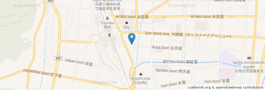 Mapa de ubicacion de 喫茶 あめり館 en اليابان, 兵庫県, 豊岡市.
