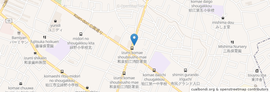 Mapa de ubicacion de Pizza Hut en اليابان, 東京都, 狛江市.