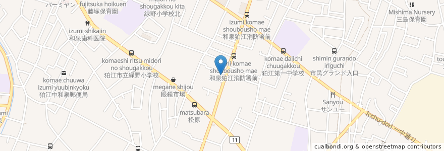 Mapa de ubicacion de 岩瀬外科内科 en Japan, Tokyo, Komae.