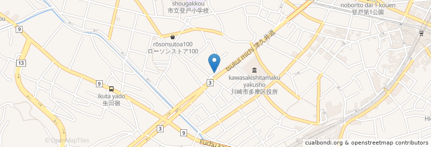 Mapa de ubicacion de 大久保歯科医院 en 日本, 神奈川県, 川崎市, 多摩区.