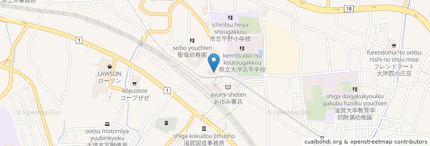 Mapa de ubicacion de 滋賀銀行 en Japon, Préfecture De Shiga, 大津市.