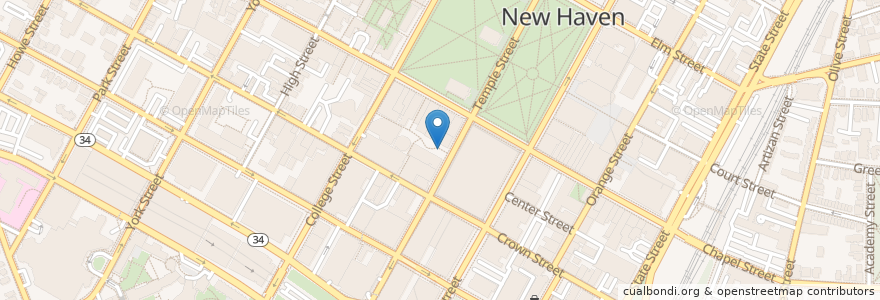 Mapa de ubicacion de Temple Plaza en 미국, 코네티컷, New Haven County, New Haven.