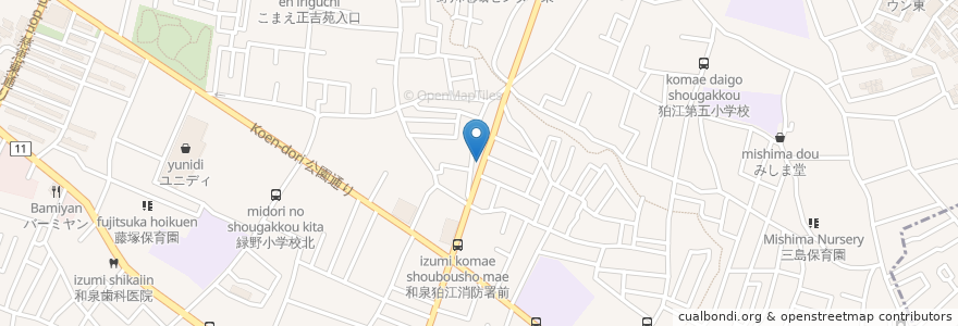 Mapa de ubicacion de よし坊 en 日本, 東京都, 狛江市.