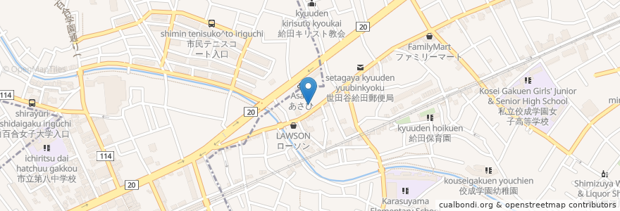 Mapa de ubicacion de 給田ファミリークリニック en Japonya, 東京都, 世田谷区.