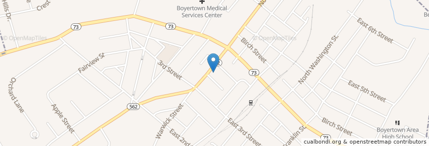 Mapa de ubicacion de Bachman Music en Vereinigte Staaten Von Amerika, Pennsylvania, Berks County, Boyertown.