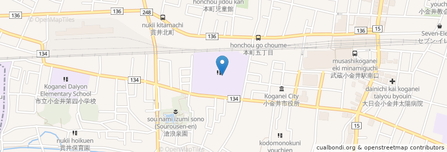 Mapa de ubicacion de 都立多摩科学技術高等学校 en Japonya, 東京都, 小金井市.