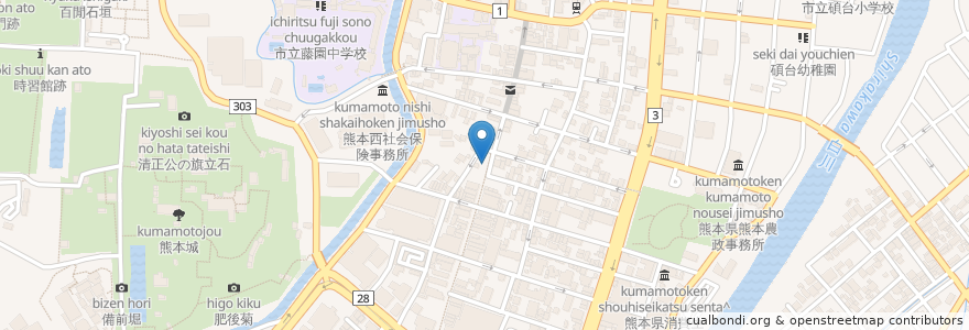 Mapa de ubicacion de 彌生軒 en Japan, 熊本県, 熊本市, 中央区.