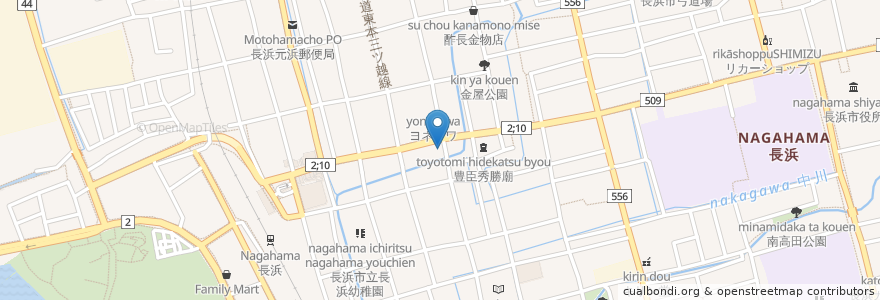 Mapa de ubicacion de 龍馬 軍鶏農場 長浜店 en اليابان, شيغا, 長浜市.