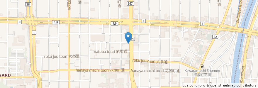 Mapa de ubicacion de Santres en اليابان, 京都府, 京都市, 下京区.