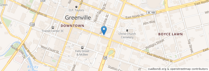 Mapa de ubicacion de Fireforge Crafted Beer en アメリカ合衆国, サウスカロライナ州, Greenville County, Greenville.