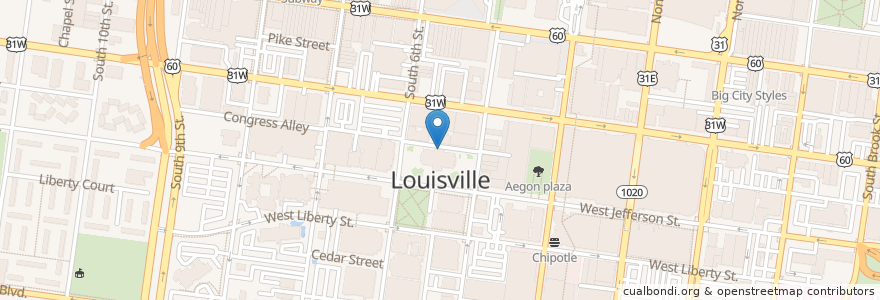 Mapa de ubicacion de Water Fountain en アメリカ合衆国, ケンタッキー州, Jefferson County, Louisville.