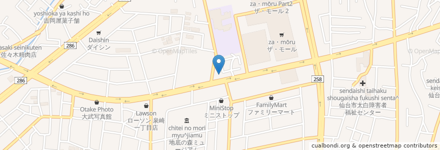Mapa de ubicacion de おばやん en Япония, Мияги, 仙台市, 太白区.
