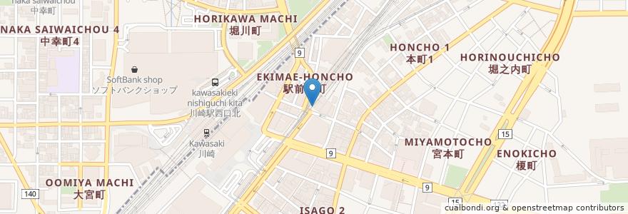 Mapa de ubicacion de こめらく en Japón, Prefectura De Kanagawa, Kawasaki.