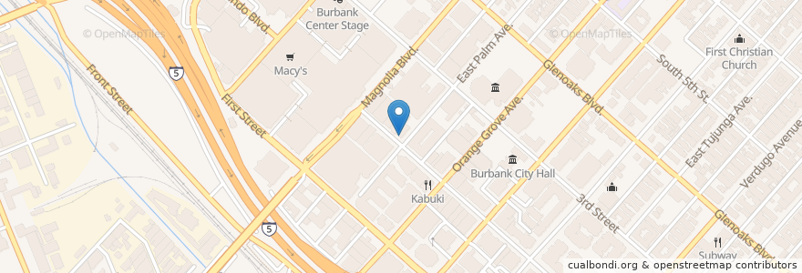 Mapa de ubicacion de Starbucks en Estados Unidos De América, California, Los Angeles County, Burbank.