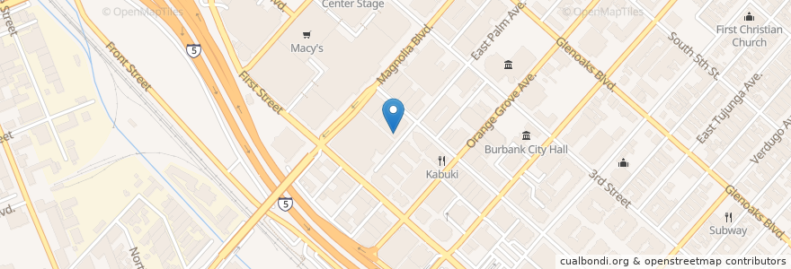 Mapa de ubicacion de Pizzarev en 美利坚合众国/美利堅合眾國, 加利福尼亚州/加利福尼亞州, 洛杉矶县, Burbank.