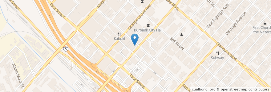 Mapa de ubicacion de Universal City Studios Credit Union en アメリカ合衆国, カリフォルニア州, Los Angeles County, Burbank.
