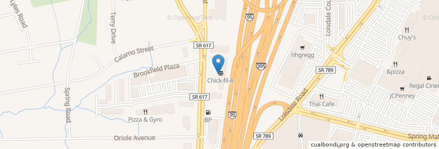 Mapa de ubicacion de Chick-fil-A en 미국, 버지니아, Fairfax County, Springfield.