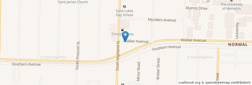 Mapa de ubicacion de Brother Juniper’s en Amerika Syarikat, Tennessee, Shelby County, Memphis.
