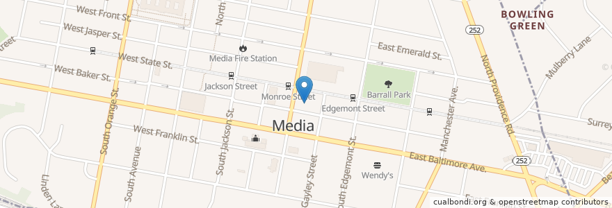 Mapa de ubicacion de Media Theater en 미국, 펜실베이니아, Delaware County, Media.