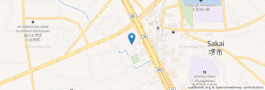 Mapa de ubicacion de テレ茶店 en Japão, 大阪府, 堺市, 中区.