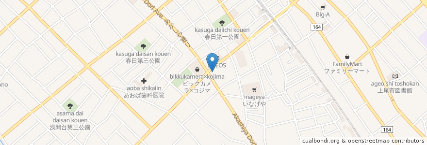 Mapa de ubicacion de 快活CLUB 上尾春日店 en 日本, 埼玉县, 上尾市.