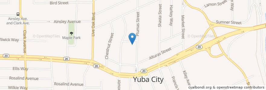 Mapa de ubicacion de First Baptist Church of Yuba City en Vereinigte Staaten Von Amerika, Kalifornien, Sutter County, Yuba City.