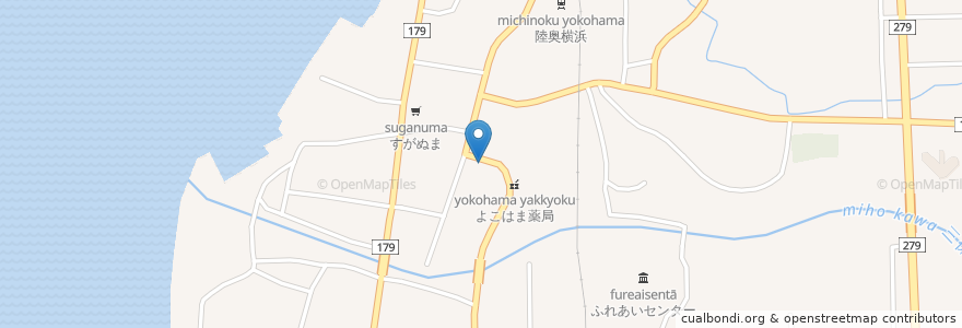 Mapa de ubicacion de とんぼ en 日本, 青森県, 上北郡, 横浜町.
