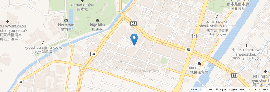 Mapa de ubicacion de 一風堂 en اليابان, 熊本県, 熊本市, 中央区.