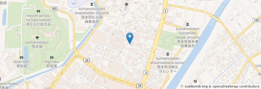 Mapa de ubicacion de ラーメン赤組 en اليابان, 熊本県, 熊本市, 中央区.