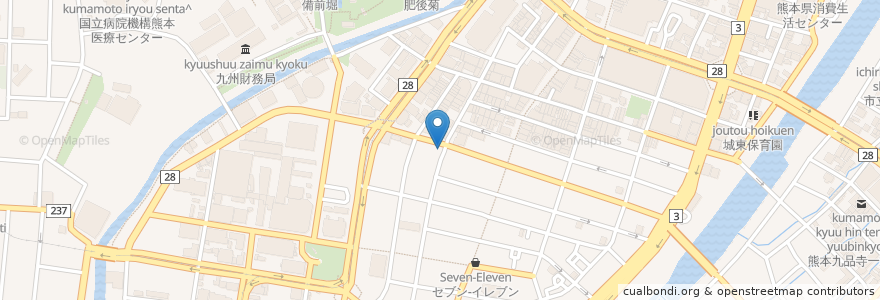 Mapa de ubicacion de 伝統熊本豚骨 伝 en Japão, 熊本県, 熊本市, 中央区.