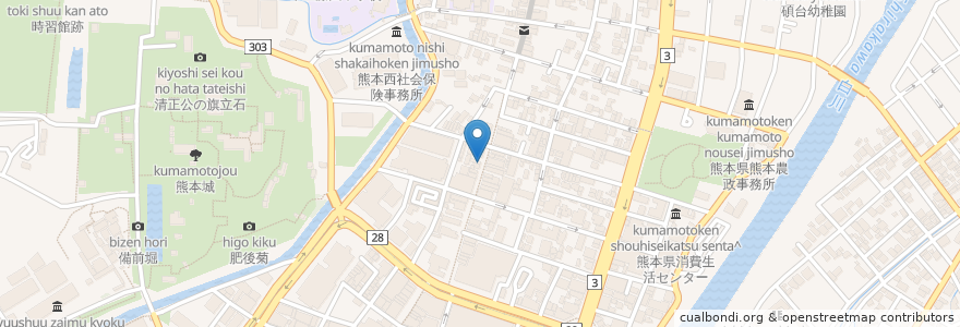 Mapa de ubicacion de 山水亭 en Japan, 熊本県, 熊本市, 中央区.