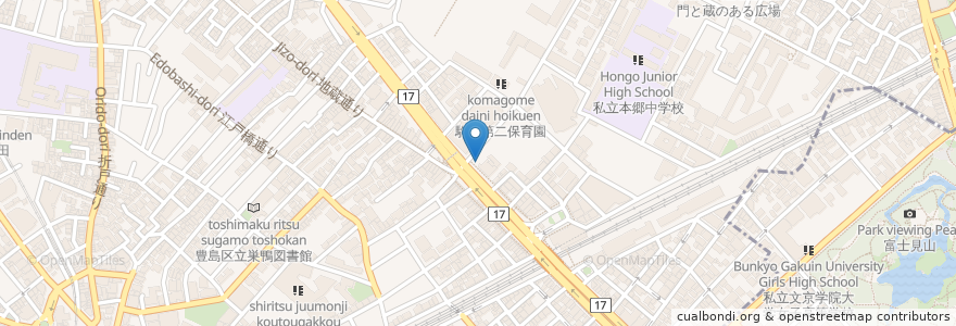 Mapa de ubicacion de 巣鴨駅前郵便局 en Japonya, 東京都, 豊島区.
