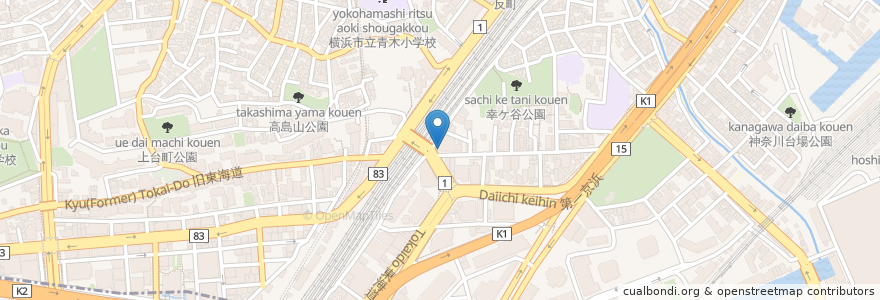 Mapa de ubicacion de エビン en 日本, 神奈川県, 横浜市, 神奈川区.