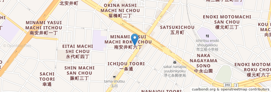 Mapa de ubicacion de たこ焼き お好み焼き ちゃうちゃう en 日本, 大阪府, 堺市, 堺区.