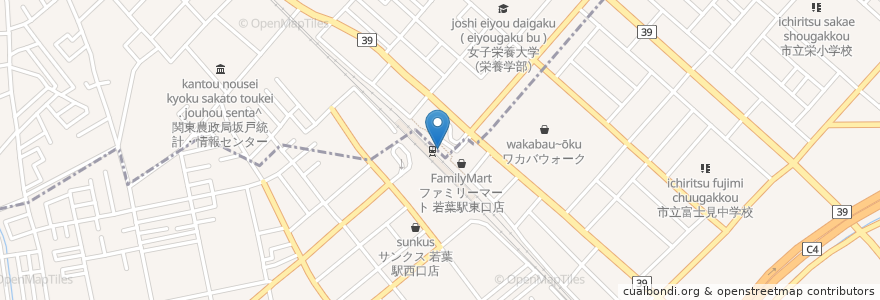 Mapa de ubicacion de そば竹国 en Japão, 埼玉県, 鶴ヶ島市, 坂戸市.