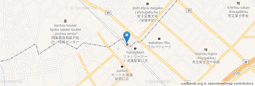 Mapa de ubicacion de やるき茶屋 en Japan, Präfektur Saitama, 鶴ヶ島市, 坂戸市.