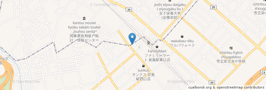 Mapa de ubicacion de 若葉駅前歯科 en 일본, 사이타마현, 鶴ヶ島市, 坂戸市.