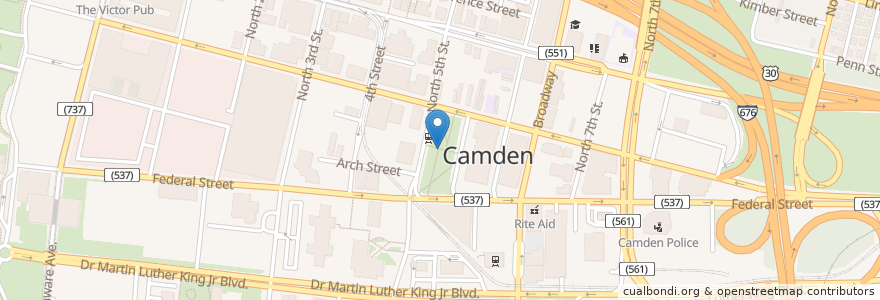 Mapa de ubicacion de CK Café at the Lunchbox en Stati Uniti D'America, New Jersey, Camden County, Camden.