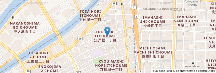 Mapa de ubicacion de やく蔵 en Japonya, 大阪府, 大阪市, 北区, 西区.