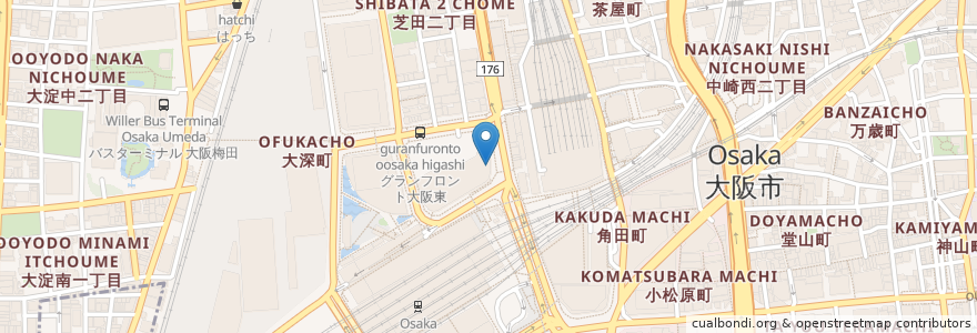 Mapa de ubicacion de わいわい酒家 楽 en Japonya, 大阪府, 大阪市, 北区.