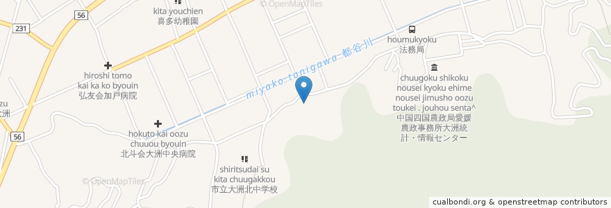 Mapa de ubicacion de 天満神社 en 日本, 愛媛県, 大洲市.