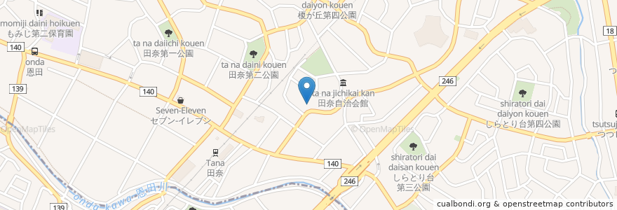 Mapa de ubicacion de デイサービス あんしん田奈亭 en Japón, Prefectura De Kanagawa, Yokohama, 緑区, 青葉区.
