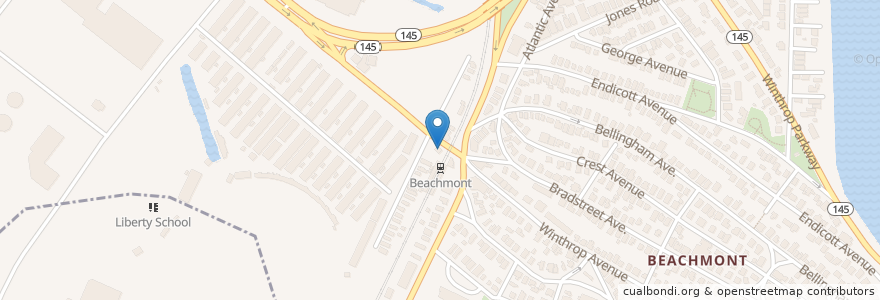 Mapa de ubicacion de Beachmont Roast Beef en Stati Uniti D'America, Massachusetts, Suffolk County, Revere.