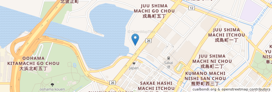 Mapa de ubicacion de サウスポート en 日本, 大阪府, 堺市, 堺区.