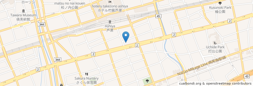 Mapa de ubicacion de かごの屋 en 日本, 兵库县/兵庫縣, 芦屋市.
