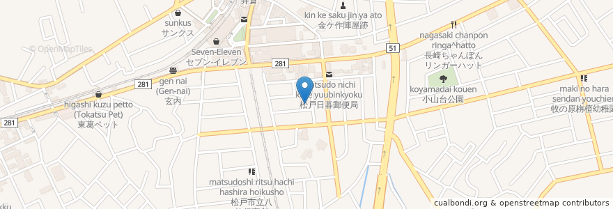 Mapa de ubicacion de 日暮町内会館 en Япония, Тиба, 松戸市.