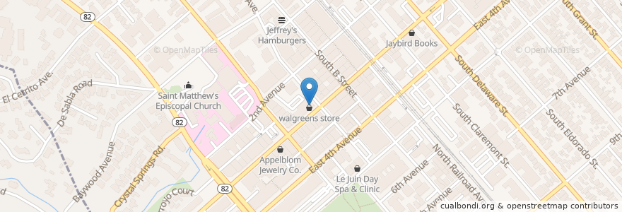 Mapa de ubicacion de Walgreens en Estados Unidos De América, California, San Mateo County, San Mateo.