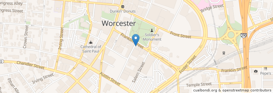 Mapa de ubicacion de Brew on the Grid en Amerika Birleşik Devletleri, Massachusetts, Worcester County, Worcester.