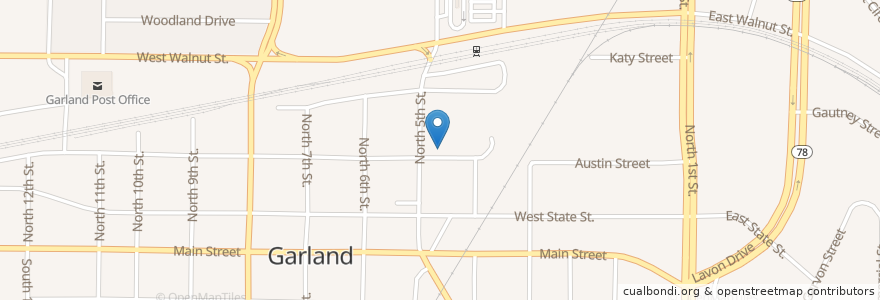 Mapa de ubicacion de Patty Granville Arts Center en アメリカ合衆国, テキサス州, Dallas County, Garland.